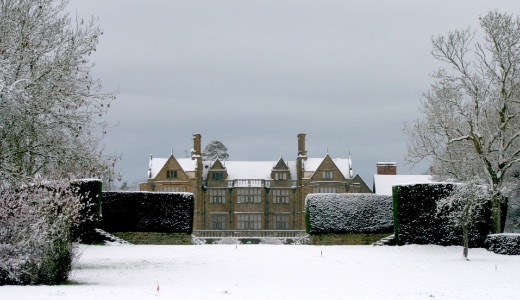 The Manor House in the snow at christmas